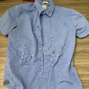 Volcom Men's Blue Short Sleeve Button-Up Shirt -- Good Condition